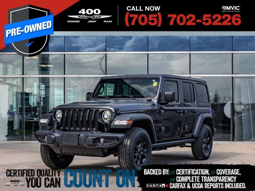 Used 2021 Jeep Wrangler Unlimited Willys Unlimited Willys 4x4 for sale online - Ontario Approved